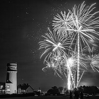 Buy canvas prints of Amazing fireworks at night over lighthouse by Simon Bratt LRPS
