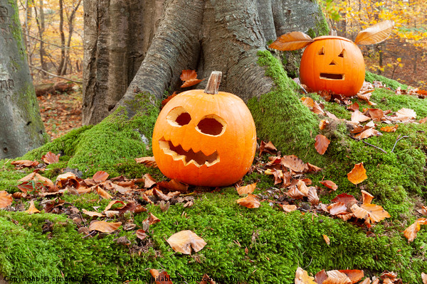 Halloween scary pumpkins in the woods Picture Board by Simon Bratt LRPS