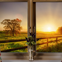 Buy canvas prints of Window with stunning rural sunset view by Simon Bratt LRPS