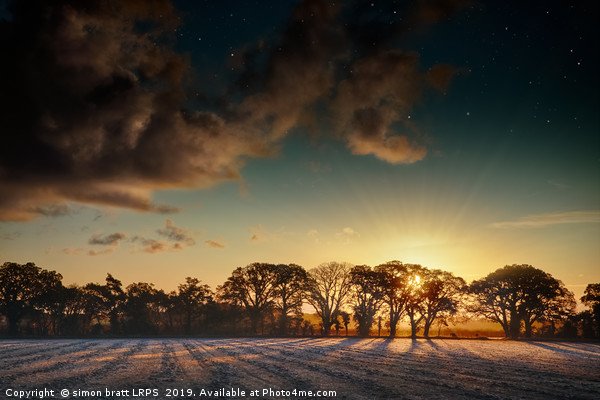 Sunrise over frosty fields in Norfolk Picture Board by Simon Bratt LRPS