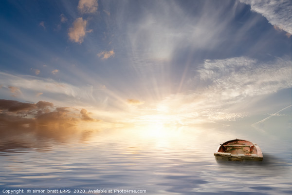 Old rowing boat adrift at sea Picture Board by Simon Bratt LRPS