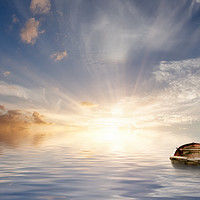 Buy canvas prints of Old rowing boat adrift at sea by Simon Bratt LRPS