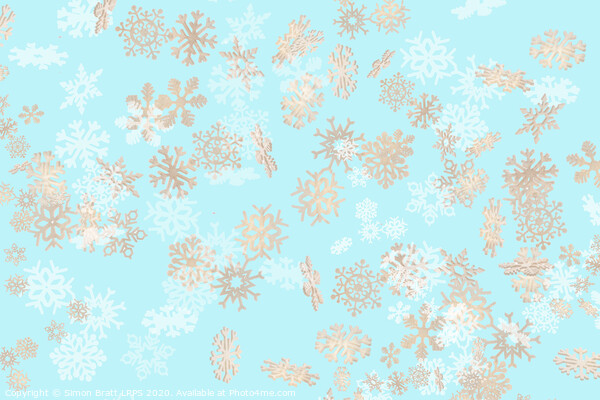 Falling snowflakes pattern on blue background Picture Board by Simon Bratt LRPS