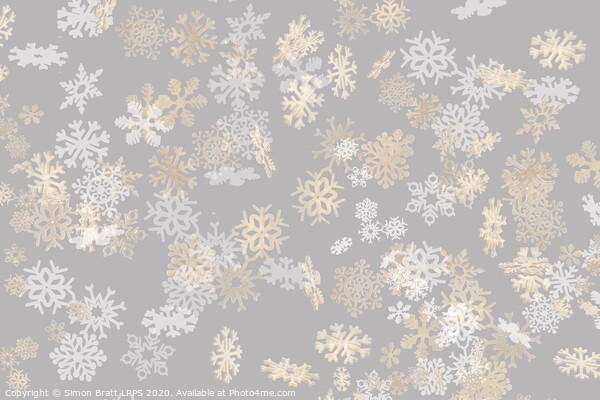 Falling snowflakes pattern on grey background Picture Board by Simon Bratt LRPS