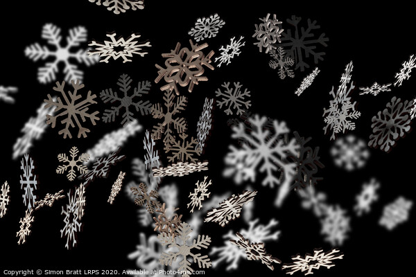 Stylish falling snowflakes pattern on black Picture Board by Simon Bratt LRPS