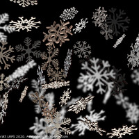 Buy canvas prints of Stylish falling snowflakes pattern on black by Simon Bratt LRPS