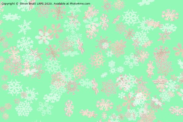 Falling snowflakes pattern on green background Picture Board by Simon Bratt LRPS