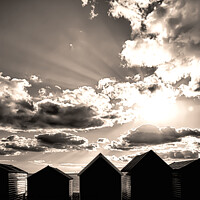 Buy canvas prints of Beach huts in black and white by Simon Bratt LRPS