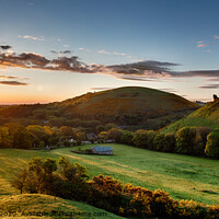 Buy canvas prints of Corfe Castle sunrise panoramic by Simon Bratt LRPS
