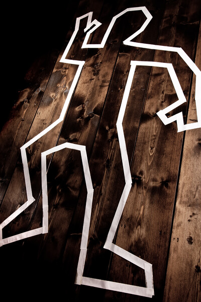 Dead man outline on floor Picture Board by Simon Bratt LRPS