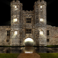 Buy canvas prints of Titchfield Abbey at night with moat and lights shining by Simon Bratt LRPS