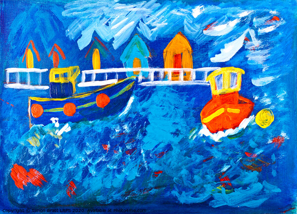 Tug boats at sea acrylic painting by Kay Gale Picture Board by Simon Bratt LRPS