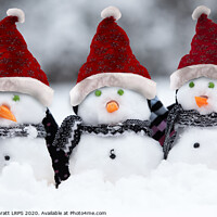 Buy canvas prints of Snowmen with Christmas hats by Simon Bratt LRPS