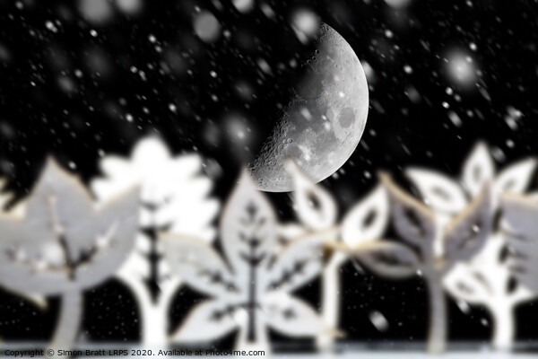 Fantasy winter snow scene with moon Picture Board by Simon Bratt LRPS