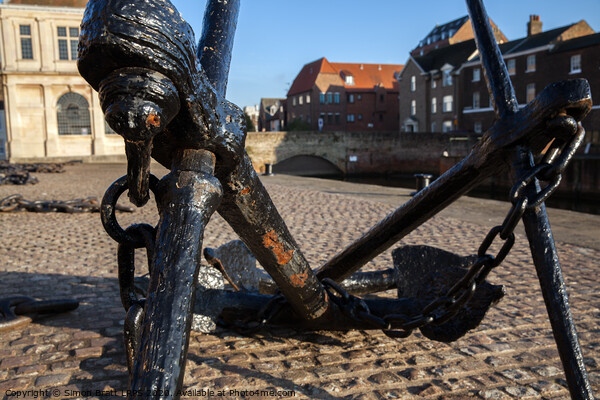 Quay side anchor and chains in Norfolk Picture Board by Simon Bratt LRPS