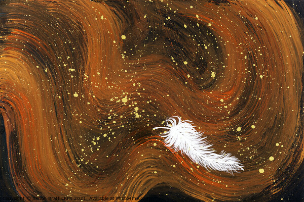Spiritual white feather and orange magical swirls Picture Board by Simon Bratt LRPS