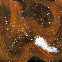 Buy canvas prints of Spiritual white feather and orange magical swirls by Simon Bratt LRPS