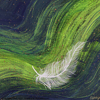 Buy canvas prints of Spiritual white feather on waves of green by Simon Bratt LRPS