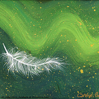 Buy canvas prints of Spiritual white feather with green waves by Simon Bratt LRPS