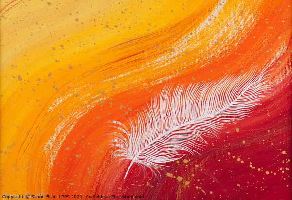 Spiritual white feather with orange wave Picture Board by Simon Bratt LRPS