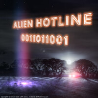 Buy canvas prints of Alien hotline 0011011001 neon slogan by Simon Bratt LRPS