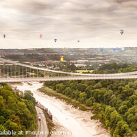 Buy canvas prints of Hot air balloons behind Bristol Clifton Suspension by Simon Bratt LRPS