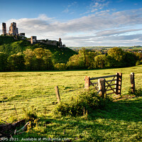 Buy canvas prints of Corfe Castle ruin in Dorset England with gate by Simon Bratt LRPS