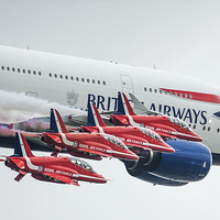 Buy canvas prints of  British Airways first A380 in formation with the  by Max Stevens