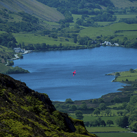 Buy canvas prints of  A lone RAF Red Arrows jet turns over Tal-y-Llyn L by Max Stevens