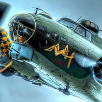 Buy canvas prints of B17 Flying Fortress Sally B close up art shot by Max Stevens
