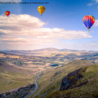Buy canvas prints of Enchanting Balloon Voyage over Welsh Valleys by Derrick Fox Lomax
