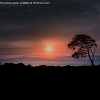 Buy canvas prints of Sunset over a foggy birtle in lancashire by Derrick Fox Lomax