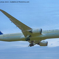 Buy canvas prints of Saudi dreamliner at manchester airport by Derrick Fox Lomax