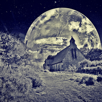 Buy canvas prints of  church and the moon by Derrick Fox Lomax