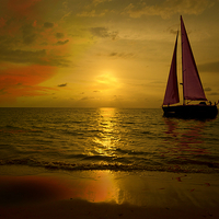 Buy canvas prints of  sunset sea and boat by Derrick Fox Lomax