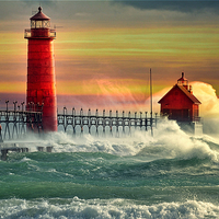 Buy canvas prints of  lighthouse waves at sea by Derrick Fox Lomax
