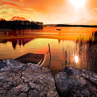 Buy canvas prints of  sunset lake by Derrick Fox Lomax