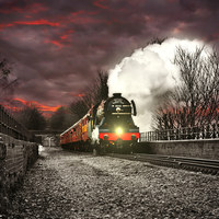 Buy canvas prints of The flying scotsman locomotive at bury lancs by Derrick Fox Lomax