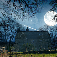 Buy canvas prints of farmhouse and moonlight by Derrick Fox Lomax