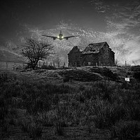 Buy canvas prints of plane over old ruin by Derrick Fox Lomax