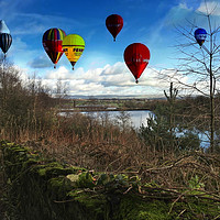 Buy canvas prints of countryside balloons by Derrick Fox Lomax