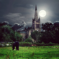 Buy canvas prints of  moonlight and church bury lancashire by Derrick Fox Lomax