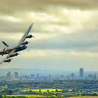 Buy canvas prints of Lancaster bomber over manchester by Derrick Fox Lomax