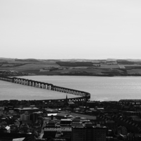 Buy canvas prints of  tay rail bridge Dundee to Fife in b&w by aidan dunbar