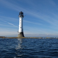 Buy canvas prints of  Bellrock lighthouse Arbroath low tide in colour  by aidan dunbar