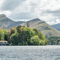 Buy canvas prints of Derwent Water Isle and Cat Bells Mountain by Mark Poley