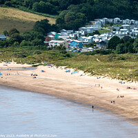 Buy canvas prints of Freshwater East Beach and Holiday Village by Mark Poley