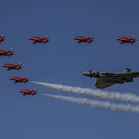 Buy canvas prints of  Red Arrows & Vulcan Formation by Kevin Tappenden