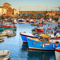 Buy canvas prints of Mevagissey harbour, Cornwall at sunset by Chris Warham