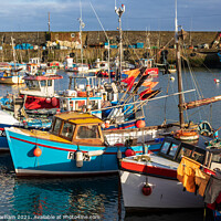 Buy canvas prints of Fishing boats in Mevagissey Harbour by Chris Warham